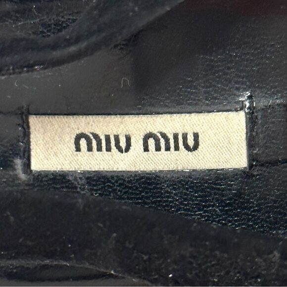 MIU MIU Black Suede Leather Platform Slingback Pumps Heels Peep Toe 40 10 - Picture 3 of 16